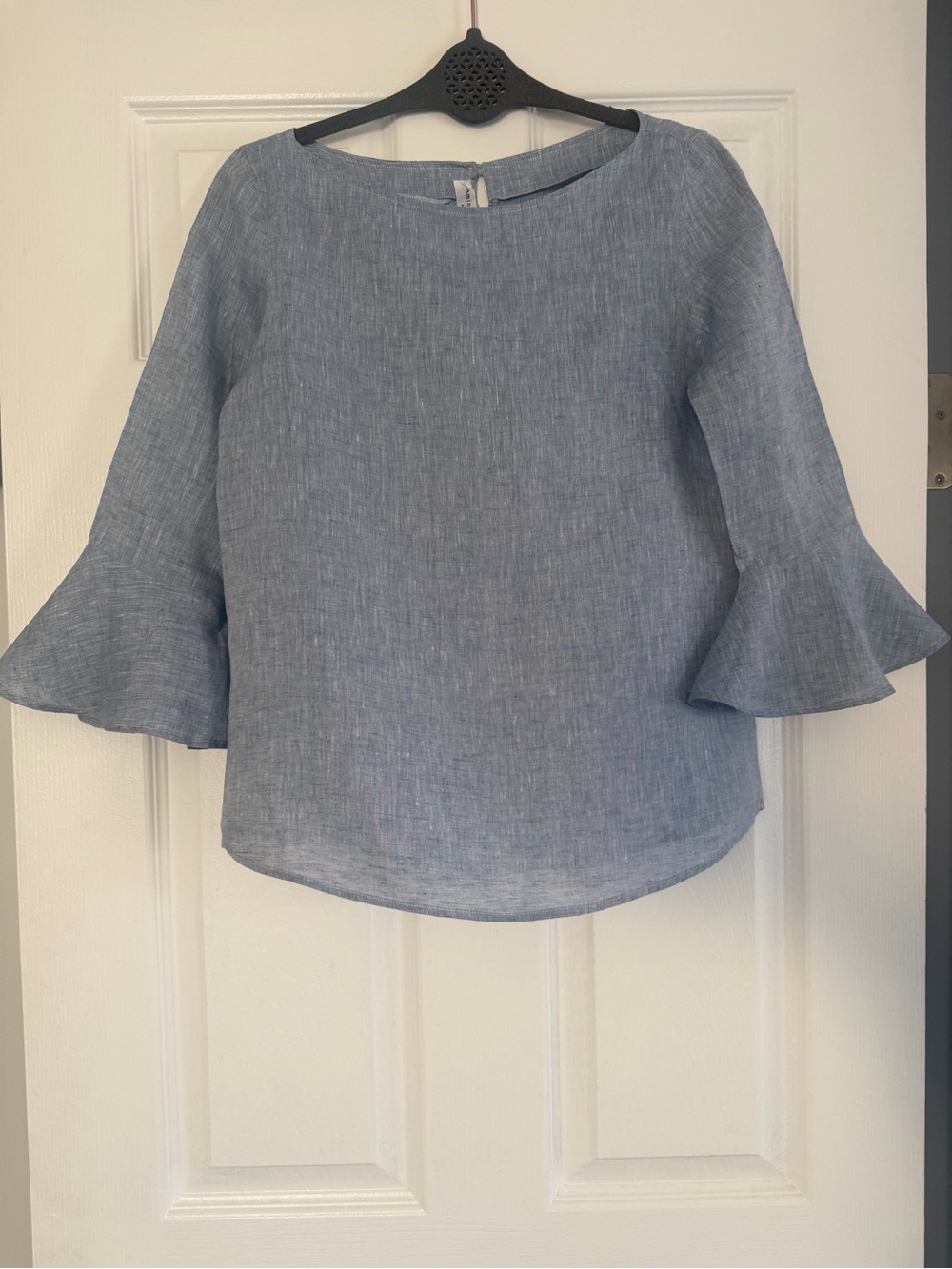 Amina Rubinacci Italy 100% Linen Blue Bell Sleeve Boat Neck Blouse IT 40 S